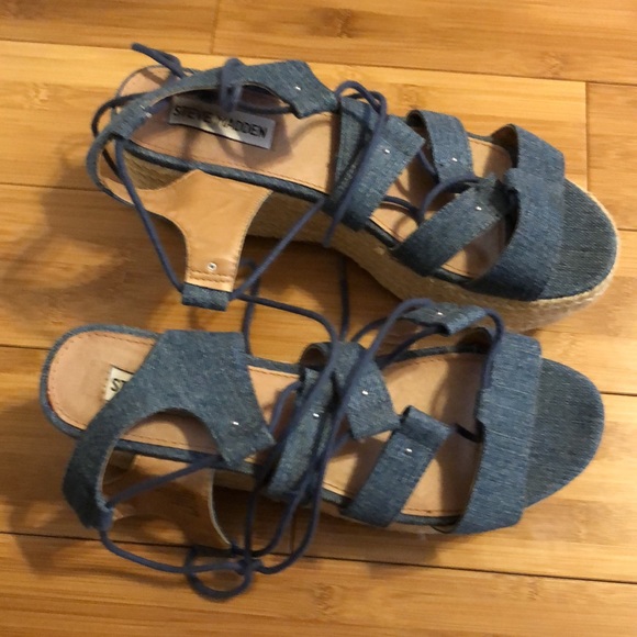 Steve Madden Brayla Denim Fabric Espadrille Wedges Size 9 - Picture 5 of 10